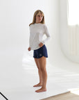 Get on cloud 9 with this long sleeve tee shirt Slightly seer, soft and light To live in 24/7. fit: relaxed. model wearing size s.